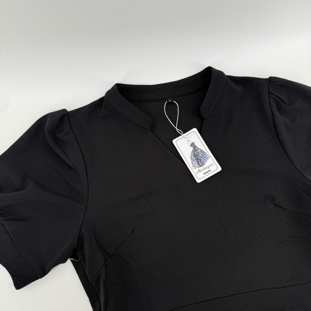 NWT Mokayee Womens Black Mini Dress w/ Pockets Short Sleeve Casual Sz L